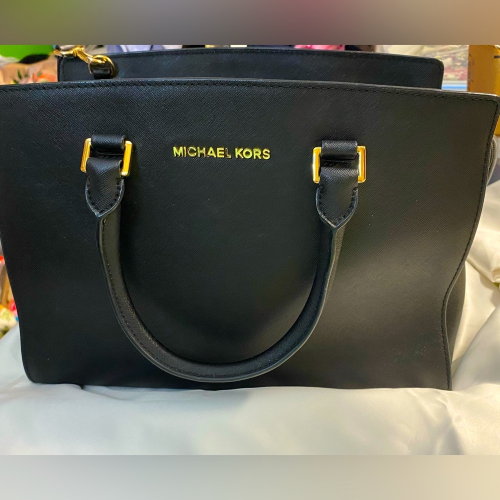 Michael Kors Black Satchel with Gold Accents  with Dust Bag Excellent Condition